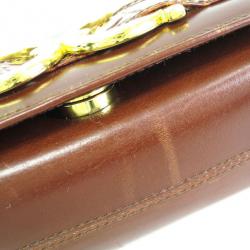 Pre Owned Salvatore Ferragamo Brown Gancini Leather Flap Bag