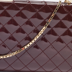 Pre Owned Salvatore Ferragamo Burgundy Quilted Patent Leather Chain Clutch