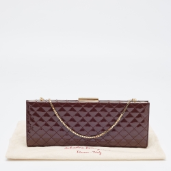 Pre Owned Salvatore Ferragamo Burgundy Quilted Patent Leather Chain Clutch