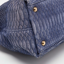 Pre Owned Salvatore Ferragamo Blue Python Gancini Satchel