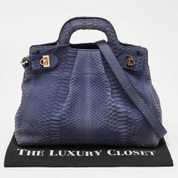 Pre Owned Salvatore Ferragamo Blue Python Gancini Satchel
