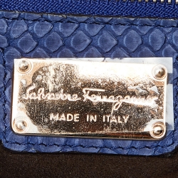 Pre Owned Salvatore Ferragamo Blue Python Gancini Satchel