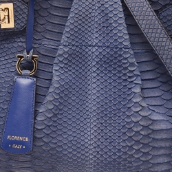 Pre Owned Salvatore Ferragamo Blue Python Gancini Satchel