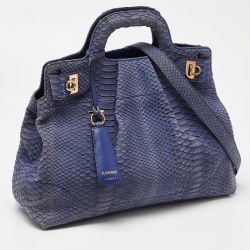 Pre Owned Salvatore Ferragamo Blue Python Gancini Satchel
