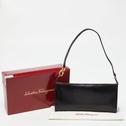 Pre Owned Salvatore Ferragamo Black Leather Pochette Bag