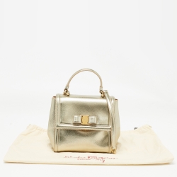 Pre Owned Salvatore Ferragamo Gold Leather Top Handle Bag