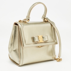 Pre Owned Salvatore Ferragamo Gold Leather Top Handle Bag