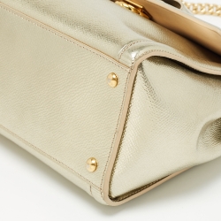 Pre Owned Salvatore Ferragamo Gold Leather Top Handle Bag