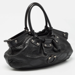 Pre Owned Salvatore Ferragamo Black Pebbled Leather Satchel