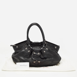 Pre Owned Salvatore Ferragamo Black Pebbled Leather Satchel