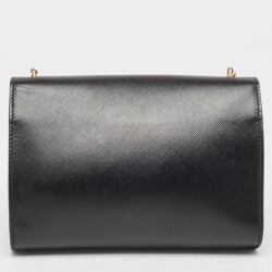 Pre Owned Salvatore Ferragamo Black Leather Vara Bow Chain Clutch