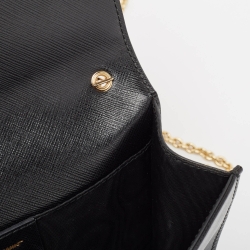 Pre Owned Salvatore Ferragamo Black Leather Vara Bow Chain Clutch