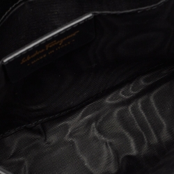 Pre Owned Salvatore Ferragamo Black Leather Vara Bow Chain Clutch