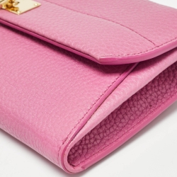 Pre Owned Salvatore Ferragamo Pink Leather Gancio Flap Chain Clutch