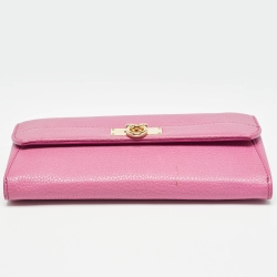 Pre Owned Salvatore Ferragamo Pink Leather Gancio Flap Chain Clutch