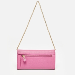 Pre Owned Salvatore Ferragamo Pink Leather Gancio Flap Chain Clutch