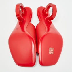 Salvatore Ferragamo Red Leather Open Toe Slide Sandals Size 39.5