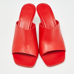 Salvatore Ferragamo Red Leather Open Toe Slide Sandals Size 39.5