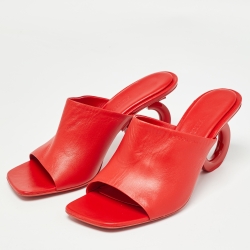 Salvatore Ferragamo Red Leather Open Toe Slide Sandals Size 39.5