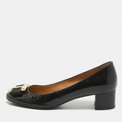 Pre Owned Salvatore Ferragamo Black Patent Leather Ninna Bow Pumps Size 35.5 