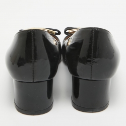 Pre Owned Salvatore Ferragamo Black Patent Leather Ninna Bow Pumps Size 35.5 