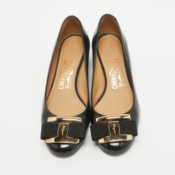 Pre Owned Salvatore Ferragamo Black Patent Leather Ninna Bow Pumps Size 35.5 