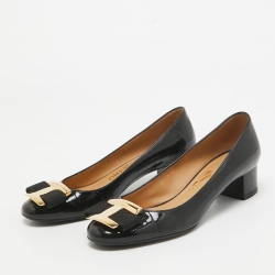 Pre Owned Salvatore Ferragamo Black Patent Leather Ninna Bow Pumps Size 35.5 