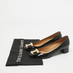 Pre Owned Salvatore Ferragamo Black Patent Leather Ninna Bow Pumps Size 35.5 