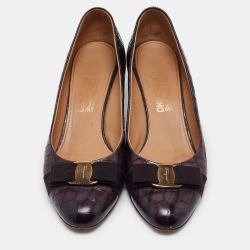 Pre Owned Salvatore Ferragamo Purple Crocodile Vara Bow Pumps Size 40.5