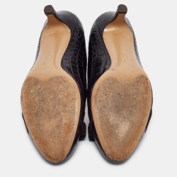 Pre Owned Salvatore Ferragamo Purple Crocodile Vara Bow Pumps Size 40.5