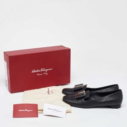 Pre Owned Salvatore Ferragamo Black Leather Trifoglio Smoking Slippers Size 39