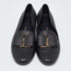 Pre Owned Salvatore Ferragamo Black Leather Trifoglio Smoking Slippers Size 39