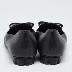 Pre Owned Salvatore Ferragamo Black Leather Trifoglio Smoking Slippers Size 39