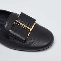 Pre Owned Salvatore Ferragamo Black Leather Trifoglio Smoking Slippers Size 39