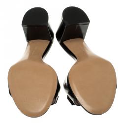 Salvatore Ferragamo Black Leather Block Heel Slides Size 38