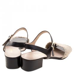 Salvatore Ferragamo Beige/Black Jute and Leather Ankle Strap Sandals Size 41
