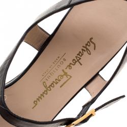 Salvatore Ferragamo Beige/Black Jute and Leather Ankle Strap Sandals Size 41