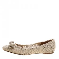 Pre Owned حذاء سالفاتوري فيراغامو بومباي دانتيل رمادي باليرينا فلات مقاس 38.5