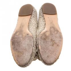 Pre Owned حذاء سالفاتوري فيراغامو بومباي دانتيل رمادي باليرينا فلات مقاس 38.5