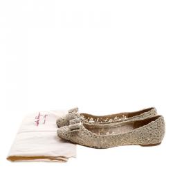 Pre Owned حذاء سالفاتوري فيراغامو بومباي دانتيل رمادي بالي رينا فلات مقاس 38.5