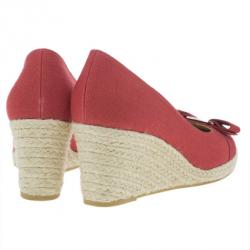 Pre Owned Salvatore Ferragamo Red Canvas Bow Detailed 'Darly' Espadrille Wedges Size 38.5