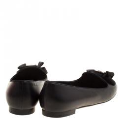 Pre Owned Salvatore Ferragamo Black Leather Gessy Crystal Embellished Bow Smoking Slippers Size 38