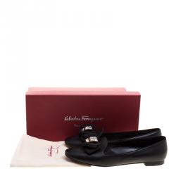 Pre Owned Salvatore Ferragamo Black Leather Gessy Crystal Embellished Bow Smoking Slippers Size 38