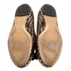 Pre Owned حذاء باليرينا فلات سالفاتوري فيراغامو فارينا ترتر ذهبي/أسود مقاس 4.5