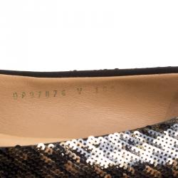 Pre Owned حذاء باليرينا فلات سالفاتوري فيراغامو فارينا ترتر ذهبي/أسود مقاس 4.5