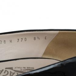 Pre Owned Salvatore Ferragamo Black Patent Vara Bow Peep Toe Pumps Size 39