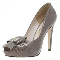 Pre Owned Salvatore Ferragamo Embossed Leather Cherie Peep Toe Platform Pumps Size 39