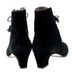 Pre Owned Salvatore Ferragamo Black Suede Lace Up Tassel Ankle Boots Size 38.5