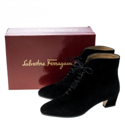 Pre Owned Salvatore Ferragamo Black Suede Lace Up Tassel Ankle Boots Size 38.5