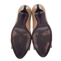 Pre Owned Salvatore Ferragamo Beige Patent Vara Bow Pumps Size 36